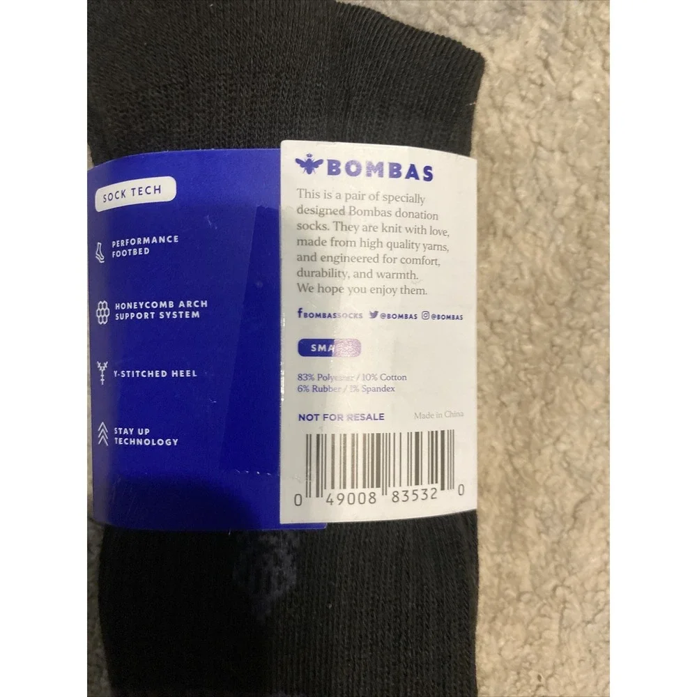 New BOMBAS Socks Honeycomb Black Gray Stripe Sz‎ Small 2 Pair